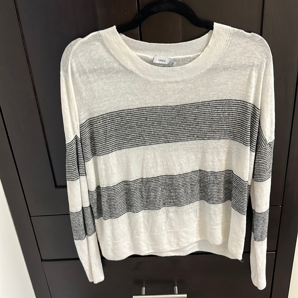 Vince 100% linen striped long sleeve shirt size S